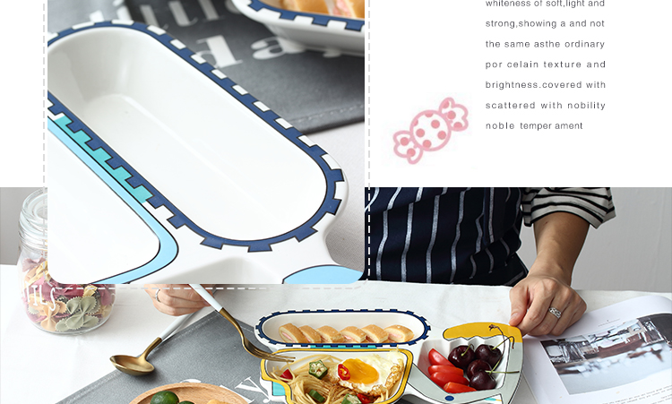 Meal plate cartoon tableware ceramics frame plate creative cartoon plane excavator baby separate plates