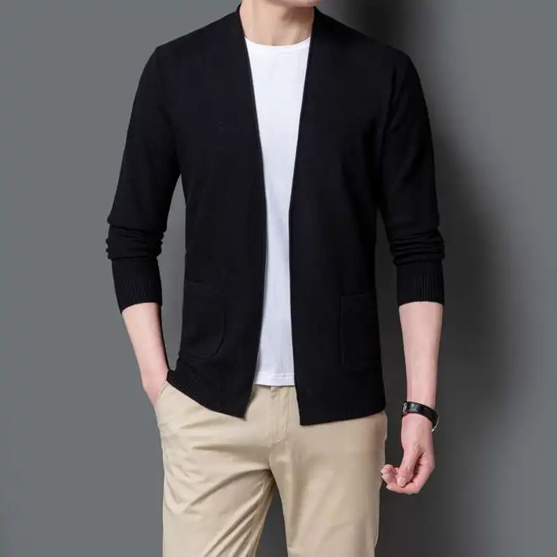 Các mía cardigan show một mỏng da Manz-sandmen nam mùa xuân cao cấp của nam giới tinh dòng áo len cổ chữ V áo nịt áo khoác.