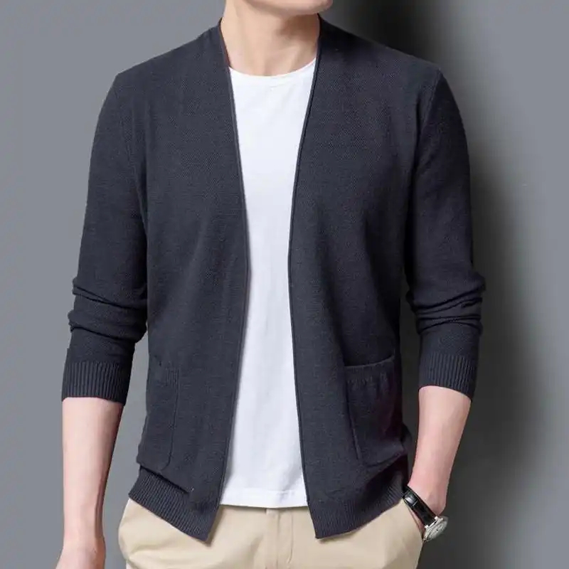 Các mía cardigan show một mỏng da Manz-sandmen nam mùa xuân cao cấp của nam giới tinh dòng áo len cổ chữ V áo nịt áo khoác.