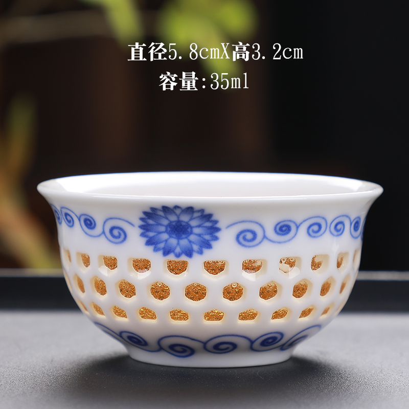 Blue and white porcelain tea set exquisite household honeycomb hollow out a whole set of ceramic kung fu tea teapot teacup tureen