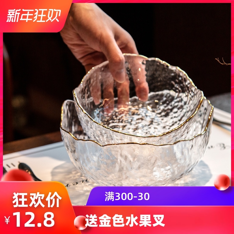 Net red ins bowl transparent glass rice bowl home Bowl tableware one person food salad bowl set combination Nordic