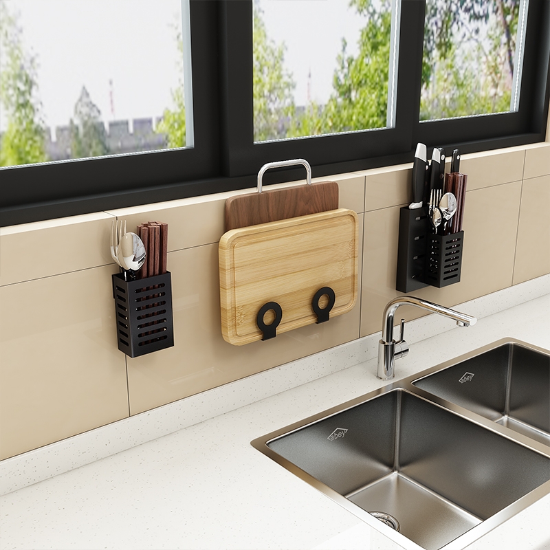Stainless steel chopsticks kitchen household chopstick basket asphalt household wall-mounted chopsticks spoon collection box