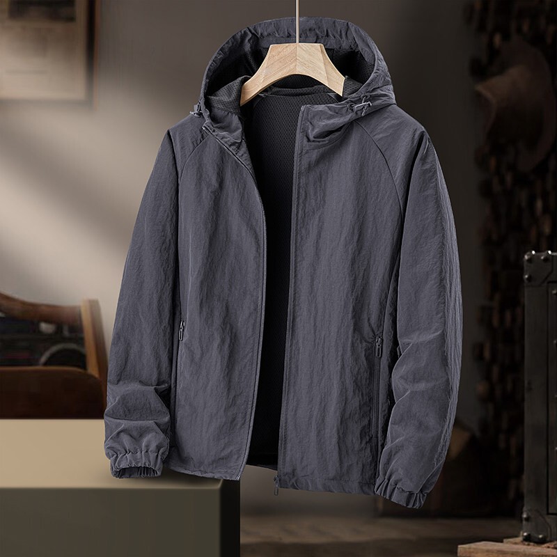 Hooded Jacket for Men, Spring and Autumn, Lightweight and Breathable, Outdoor Workwear Jacket for Middle-Aged and Elderly, Windproof and Waterproof, Dad's Jacket