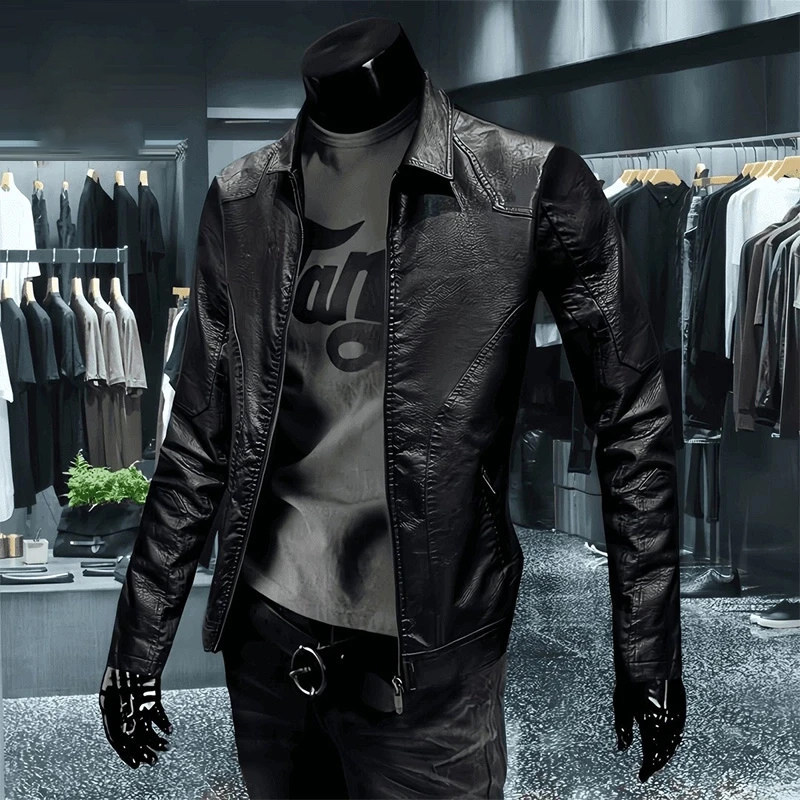 Haining Leather Jacket for Men, Spring, Autumn, and Winter, Stylish Brand, Cool and Handsome Leather Jacket for Young and Middle-Aged, Fleece-Lined, Windproof Cycling Coat