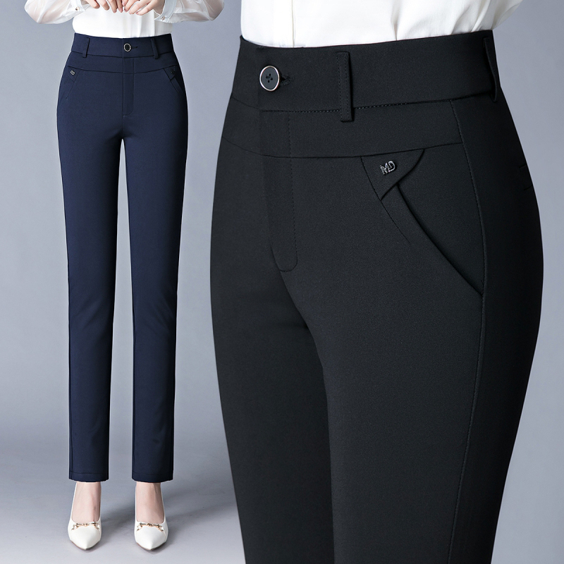 Middle-Aged Women's High-Waisted, Large-Size, Loose-Fitting, Slimming, Stretchy, Spring Thin, Solid Color, Casual Straight-Leg Pants for Middle-Aged and Elderly Women