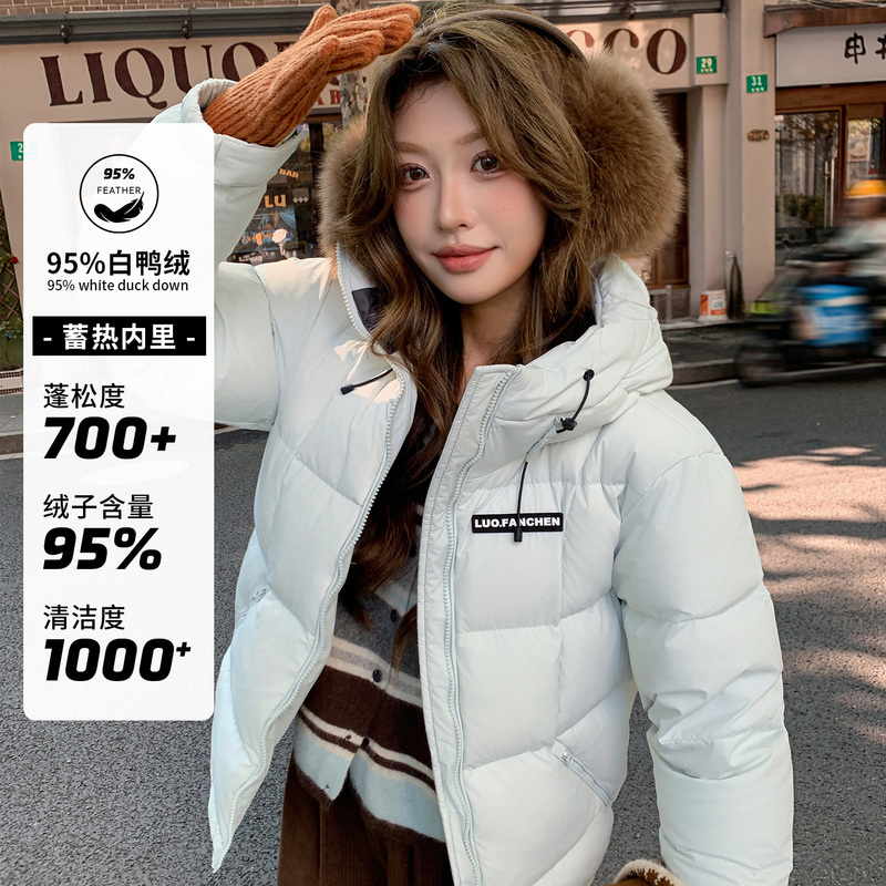 Luofan Chen Short Hooded down Jacket for Women, 2026 Winter New Model, 95% White Duck Down, Couple's Men's Puffer Jacket