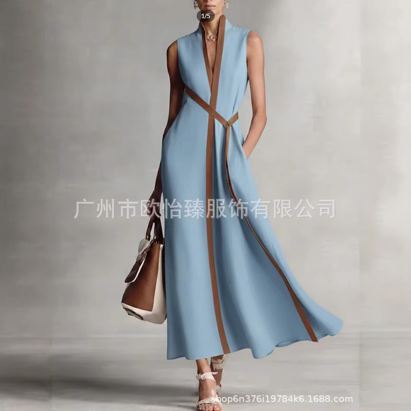 European and American Independent Websites Amazon and Aliexpress 2026 Summer New Style Stand-Up Collar Sleeveless Casual Color-Blocking Loose Dress European and American Independent Websites Amazon and Aliexpress 2026 Summer New Style Stand-Up Collar Sleeveless Casual Color-Blocking Loose Dress