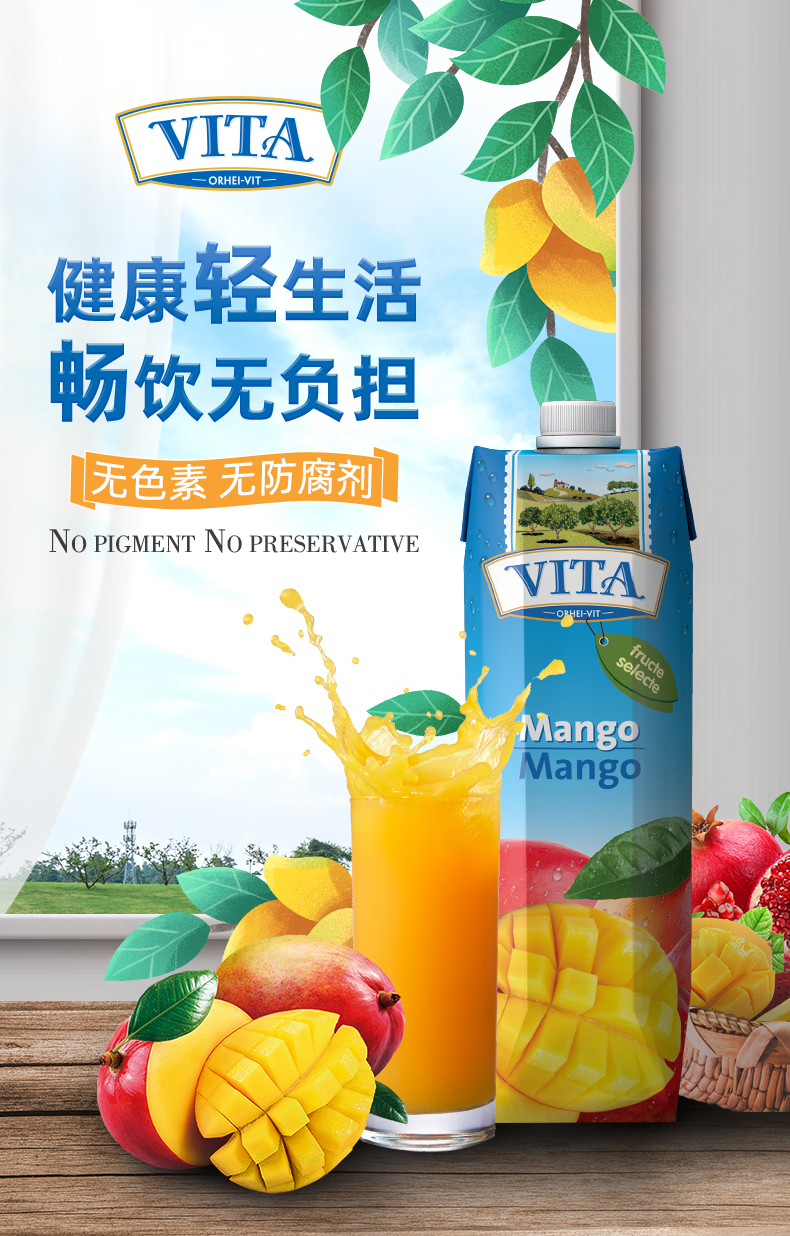 欧洲原装进口 VITA 0脂低卡 100%纯果汁 1L 图1
