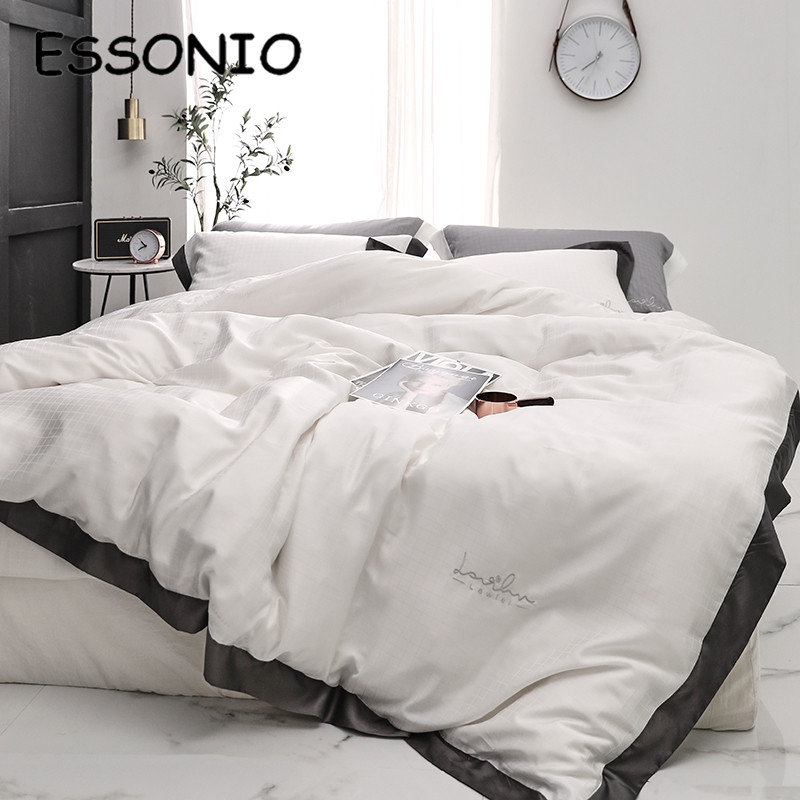 ESSONIO days silk four pieces of pure color Nordic ins wind bed linen beds light lavish minimalist around ice silk bed supplies
