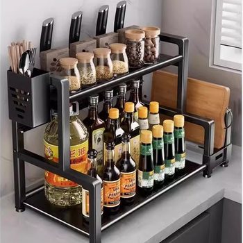 Kitchen seasonings storage rack countertop multi-function kitchen utensil storage rack chopsticks knife rag knife rack pot lid rack