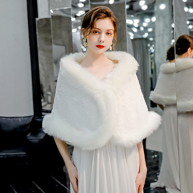 Light Yanna wedding bridesmaid dress shawl woman winter outside wedding wedding super fairy bride thick warm and versatile