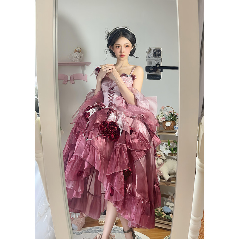 优雅大小姐梅子红渐变JSK连衣裙,洛丽塔花嫁重工礼服体验_lolita洛丽塔连衣裙_淘宝游戏网