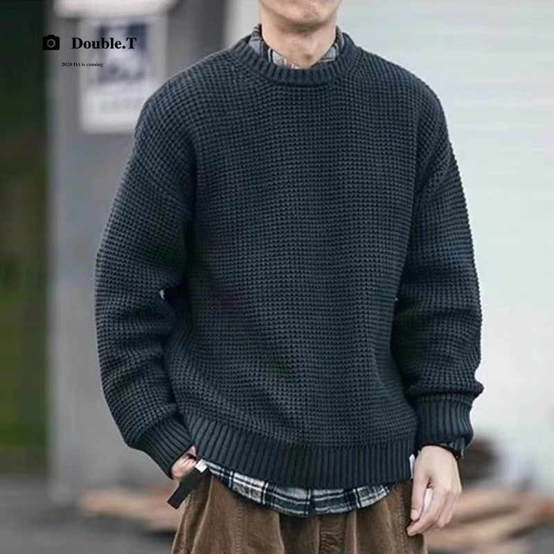 New winter sweater men's thickened knitted sweater Korean version trend loose solid color casual couple jacket