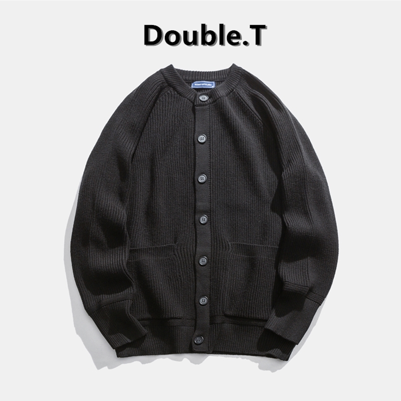 Autumn and Winter Sweater Tide Japanese Fashion Version Pure Color Thick Sweater Men Lax Round-collar Rough Knitted Sweater