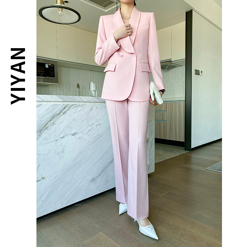 Pink suit female spring autumn 2023 fashion high - end professional English wind microhorn pants casual suit tide