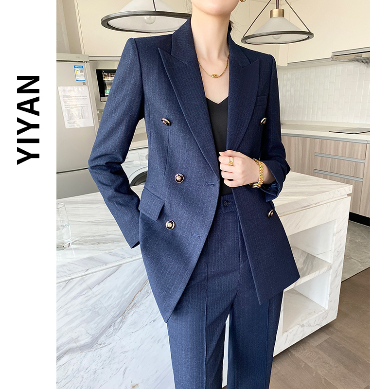 Casual suit suit female autumn 2023 new Korean style British style striped wide-leg pants OL professional high-end suit