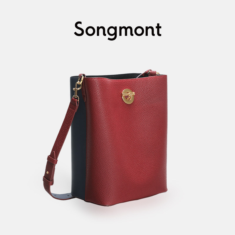 songmont collage bucket woman single shoulder new head layer cow leather independent design shopping bag bag