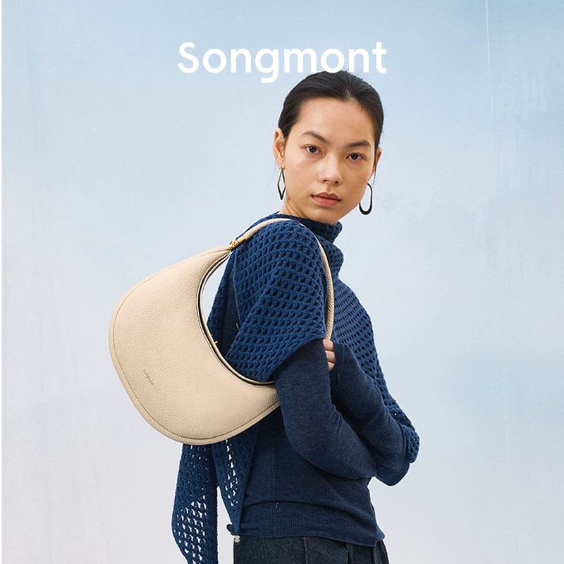 Сумка через плечо Songmont одно плечая вместительная кожаная луна-форма светильник 2022, натуральная кожа