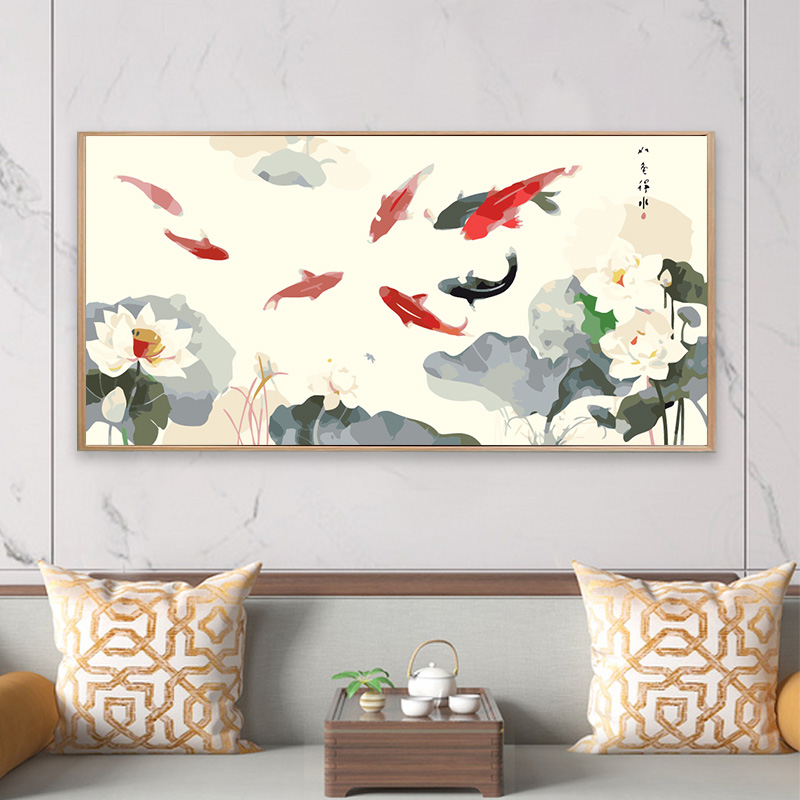 Koi Drama Diy fills the painting of hand paintings painted with Chinese style decoration hanging painting