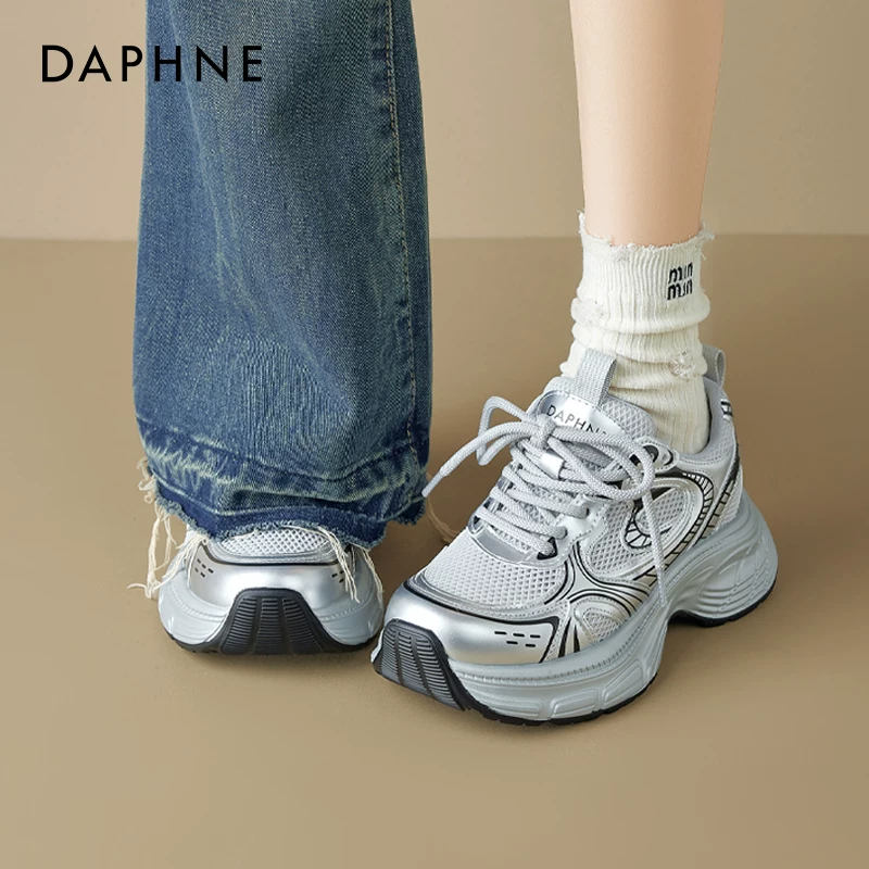 Daphne Silver Dad Shoes Women's 2026 New Summer Popular Thick-Soled Sports Shoes Increased Breathable Women's Shoes