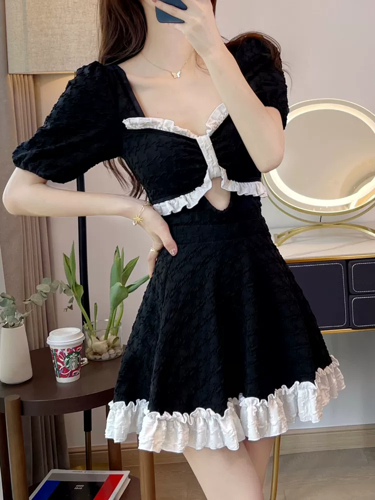Летний купальник-комбинезон, юбка, набор, с коротким рукавом
