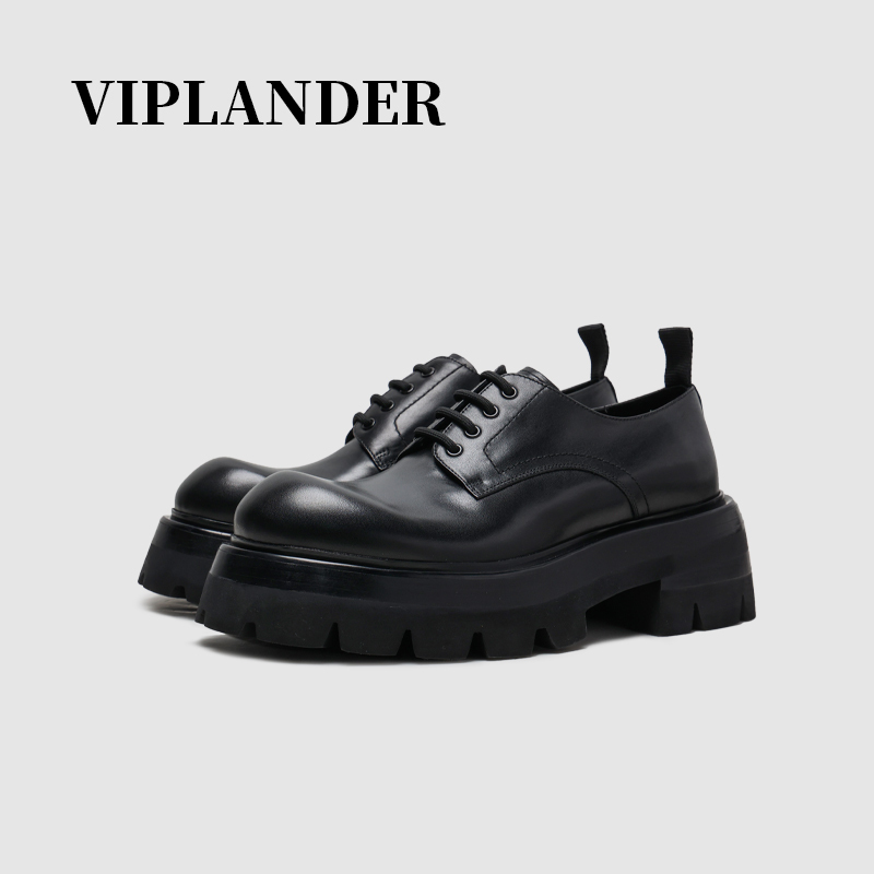 Viplander Lightweight Thick-Soled Men's Shoes Height-Increasing Men's Round-Toe Lace-Up Plain Gear Shoes Derby Shoes 142702