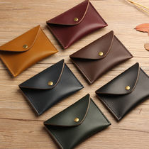 Mens Handmade Mad Horse Bull Leather Mini Small Zero Wallet Womens Genuine Leather Retro Coin Bag Carpack Drivers License Bag Tide