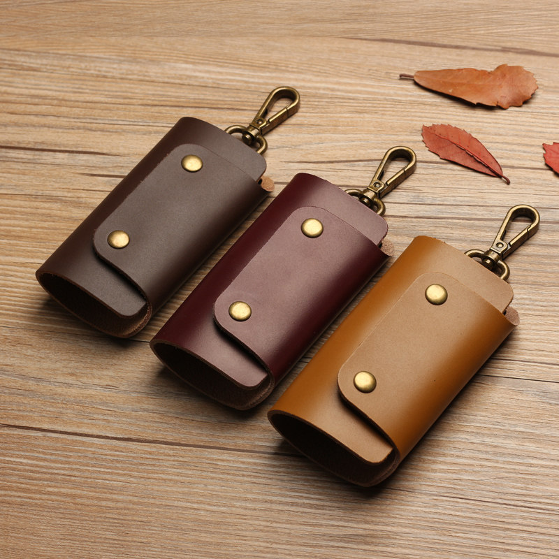 Handmade key bag men's crazy horse leather multi-function car key bag large capacity leather retro literary waist hanging