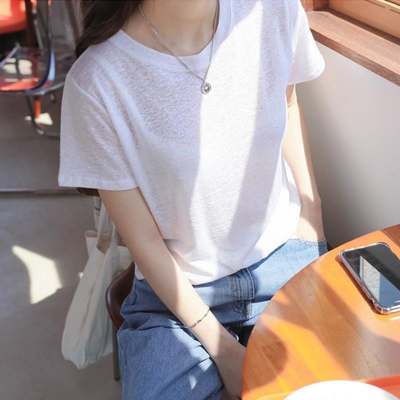 Ice Silk Transparent T-Shirt, Sheer, Breathable, Lightweight Top for Women, Short-Sleeved, Thin, Loose, Versatile, White, Slightly See-Through, Summer T-Shirt