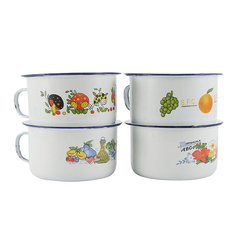 Take the enamel cup noodles snack cylinder enamel cup bowl of old enamel with cover cup 14 cm16cm nostalgia