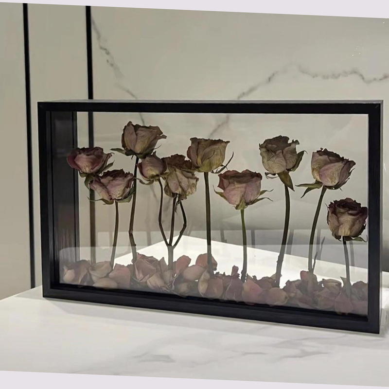 Wooden Creative DIY Double-Sided Transparent Three-Dimensional Dried Flower Hollow Photo Frame 22*62 Eternal Flower Display Cabinet Table Frame