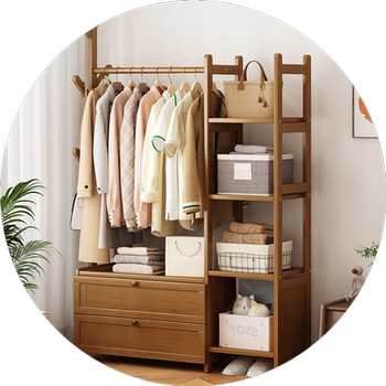 Clothes rack floor-standing bedroom household with storage cabinet storage bedside clothes at night solid wood multi-functional clothes rack