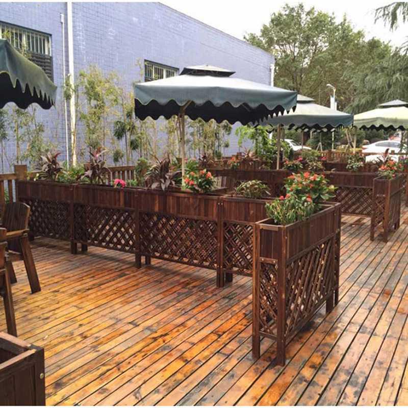 Restaurant partition card floral frame outdoor balcony flowerpot slot carbonized anti-corrosion wooden box solid wooden fence