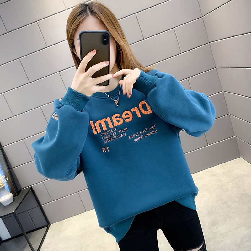 () fleece sweater women's thickened loose korean style round neck all-match long-sleeved autumn and winter new fashion tops