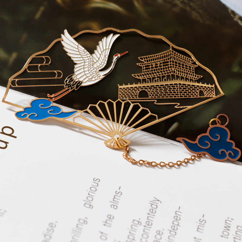 Crane Dance Chang'an Metal Bookmark Xi'an Scenic Spot Bookmark Classical Chinese Style Tassel Creative Simple Art Gift Group Fan Exquisite Gift