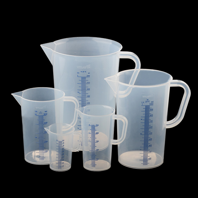 VITLAB德国PP塑料烧杯量杯食品级加厚蓝刻度可高温灭菌50-5000ml