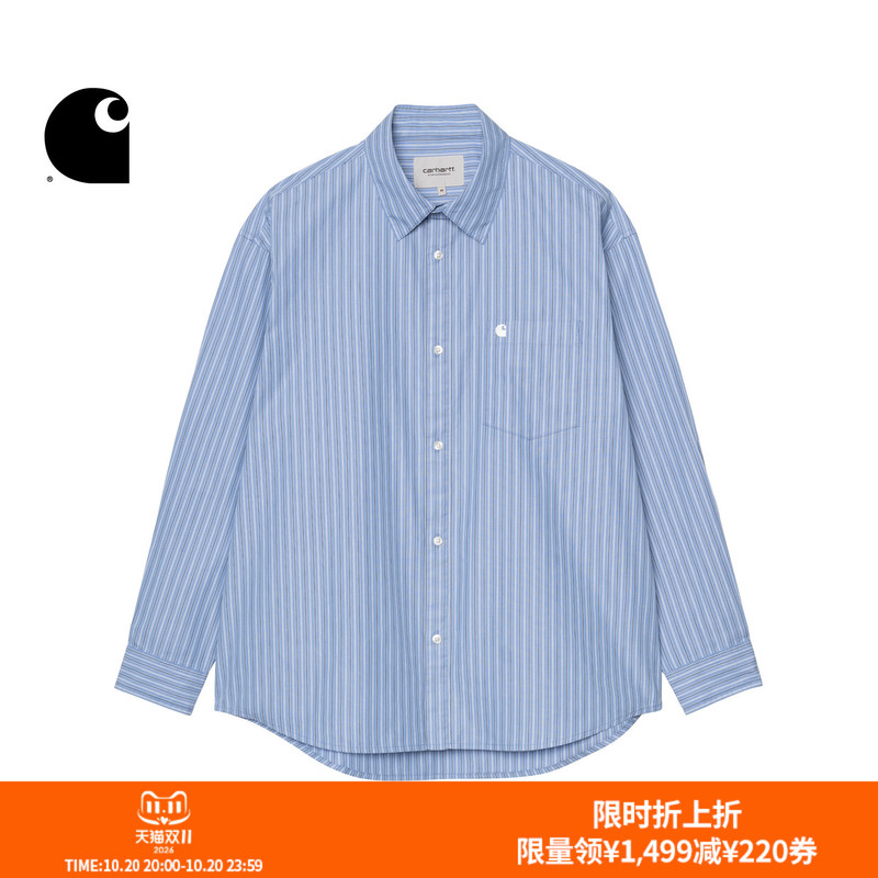 Carhartt Wip Shirt Men's Autumn New Classic C Logo Embroidered Striped Long-Sleeve Shirt Carhartt Wip Shirt Men's Autumn New Classic C Logo Embroidered Striped Long-Sleeve Shirt