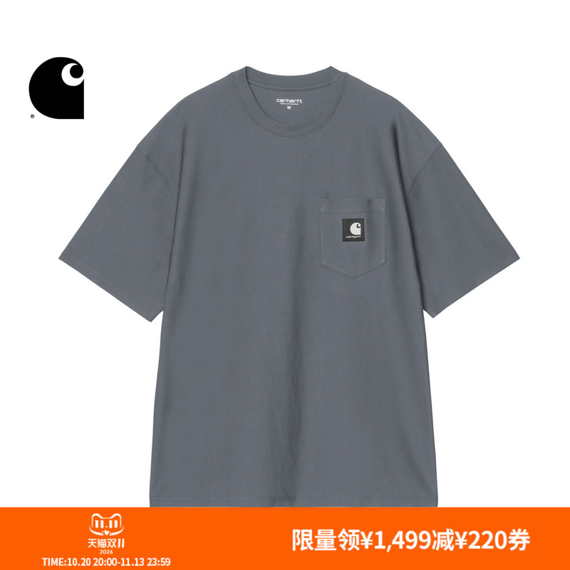 Carhartt Wip Short-Sleeve T-Shirt Men's Autumn New Classic Black Square Logo Silhouette Wide Pocket Design