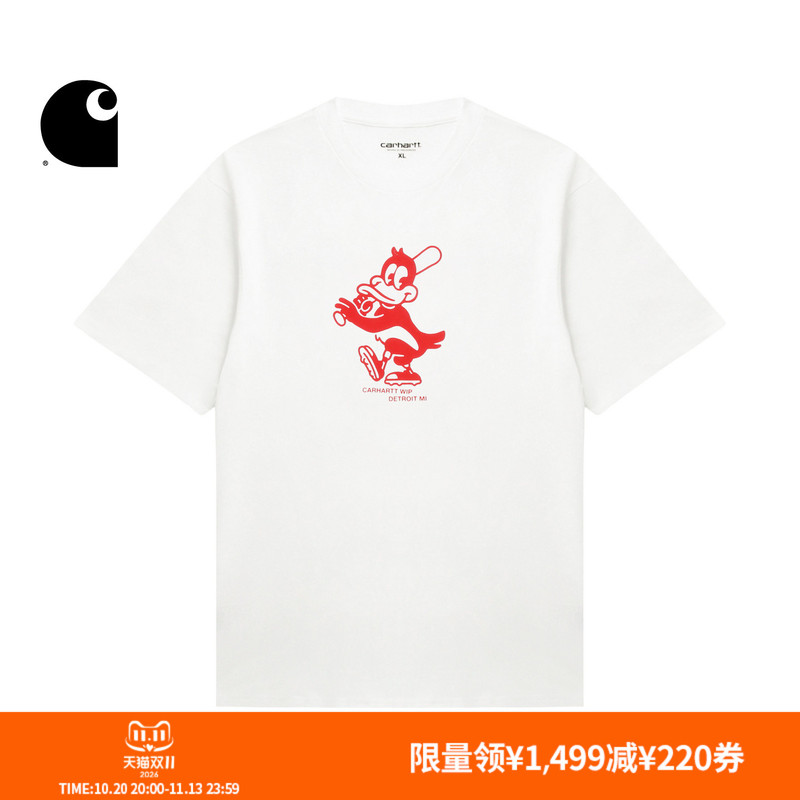 Carhartt Wip Short-Sleeved T-Shirt Men's Autumn Cartoon Style Baseball Duck Pattern Print Carhartt