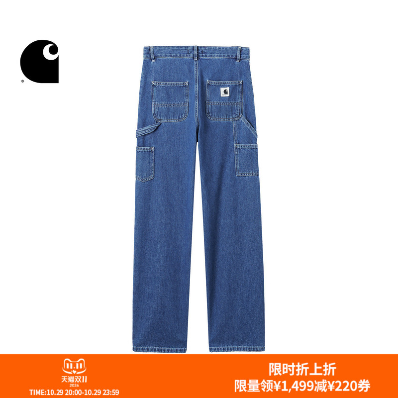 Carhartt Wip Denim Work Pants Women's Autumn and Winter Classic Square Logo Stone-Washed Loose Straight-Leg Carhartt Carhartt Wip Denim Work Pants Women's Autumn and Winter Classic Square Logo Stone-Washed Loose Straight-Leg Carhartt
