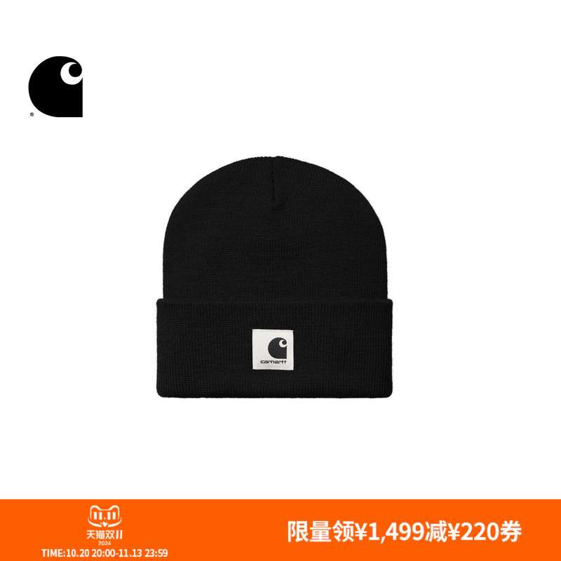 Carhartt Wip Women's Beanie, New Autumn Collection, Classic Square Logo, Light Ribbed Knit, Carhartt