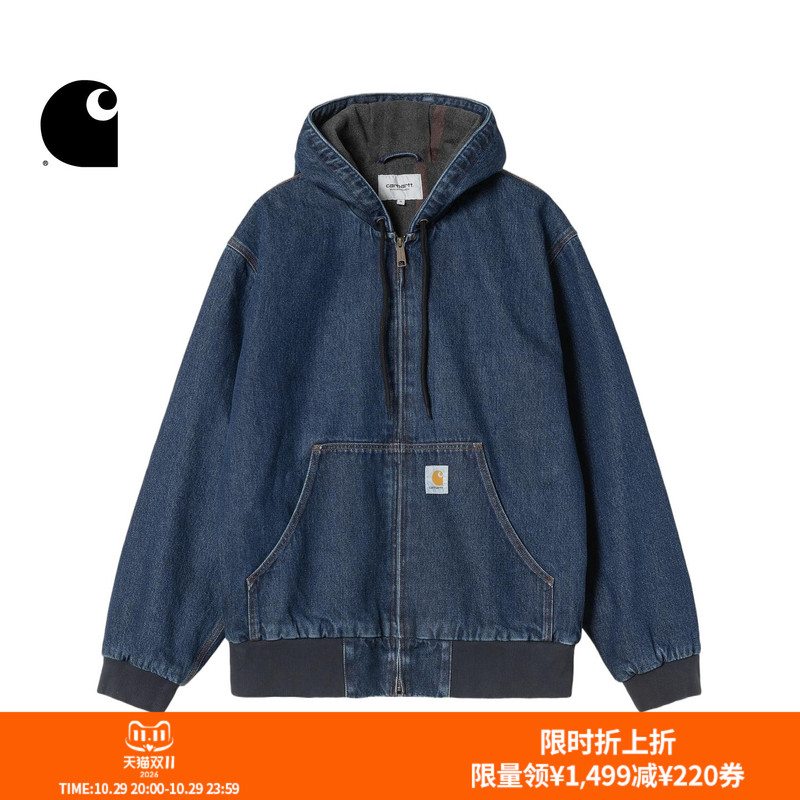 Carhartt Wip Workwear Jacket Men's Autumn and Winter New Classic Square Logo Stone-Washed Vintage Wide-Fit Hooded Jacket