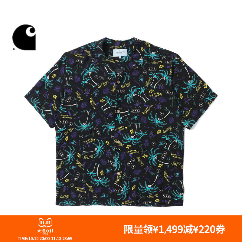 Carhartt Wip Short-Sleeved Shirt Men's Spring Palm Tree Pattern Print Casual Hawaiian Carhartt