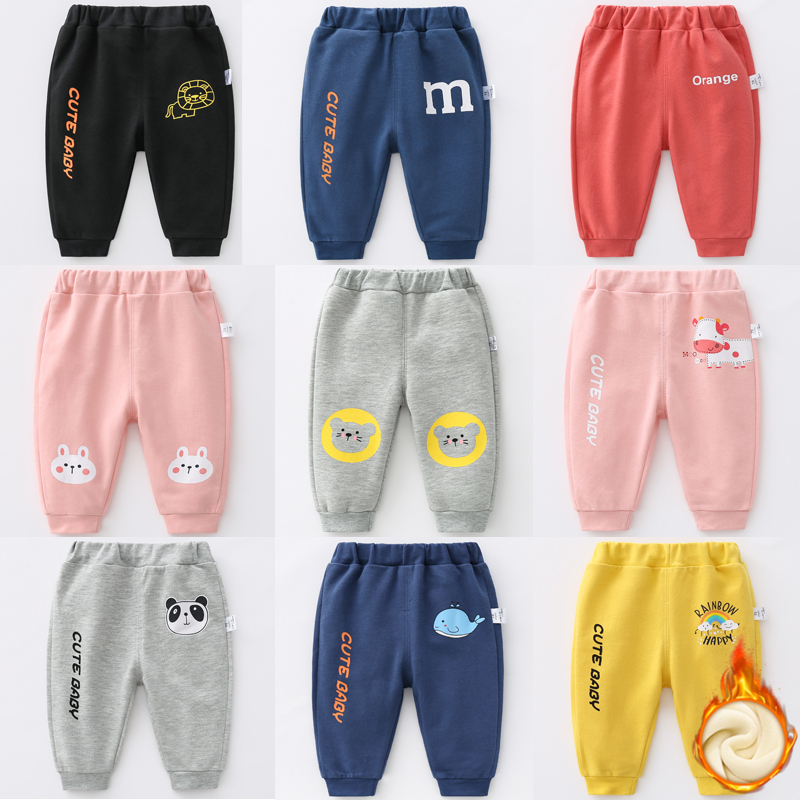 Baby fleece sports trousers boys autumn and winter clothes female baby thickening pants 1 year old 3 toddlers casual children's outer wear