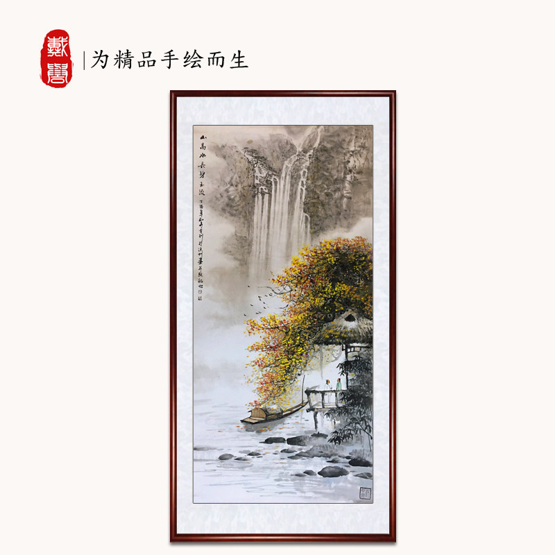 Famous teacher Li Youxun pure hand-painted Chinese painting landscape painting lucky office painting porch Chinese mountain high water long decorative painting