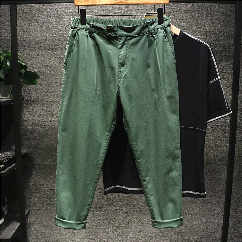 European Station pure color minimalist casual pants male boomer spring autumn season new Harun pants 100 lap loose straight tube 90% pants-Taobao