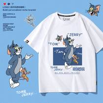 2022 new short sleeve t-shirt male-ins trend 100 lap joint cartoon pure cotton loose round collar summer American half sleeve