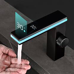 Smart Digital Display Ambient Light Basin Faucet Hot and Cold Water All-Copper Bathroom Washbasin Faucet