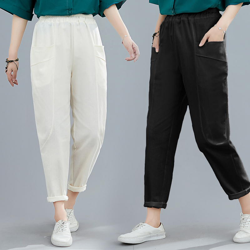 Loose-fitting giản dị quần Harun mùa hè 2020 mới lanh bông cơ thể mỏng quần bó lỏng lẻo thời trang quần chín điểm