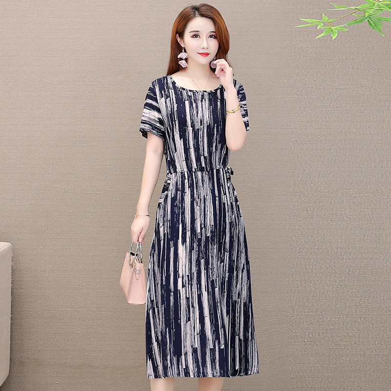 2020 mùa hè mới ngắn tay loose-fitting hôi thối quốc gia gió-in dài vừa chiếc váy 38.188